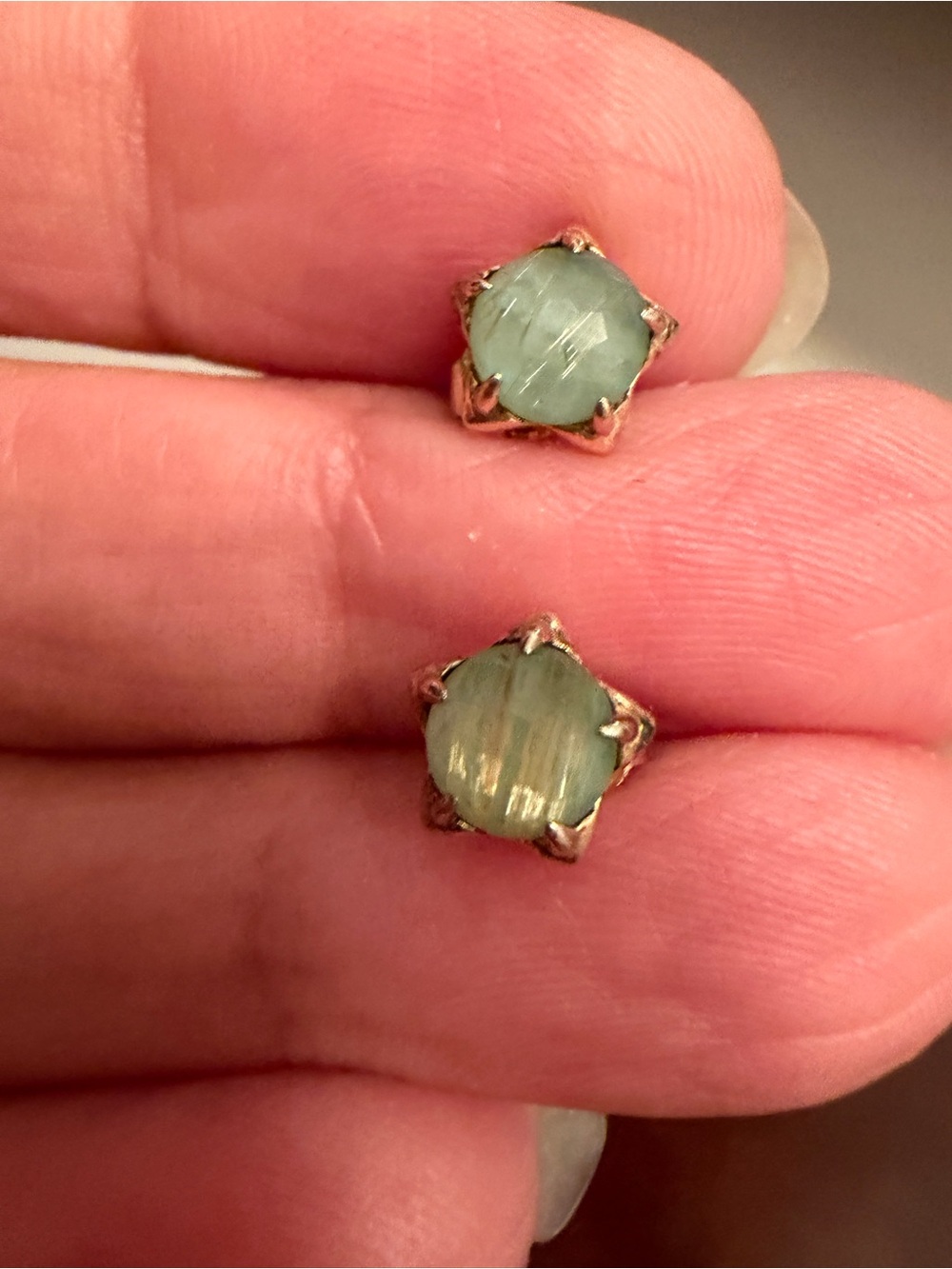 Nadri Semiprecious Amazonite  Star Earrings Sterling Silver 925 Gold Tone